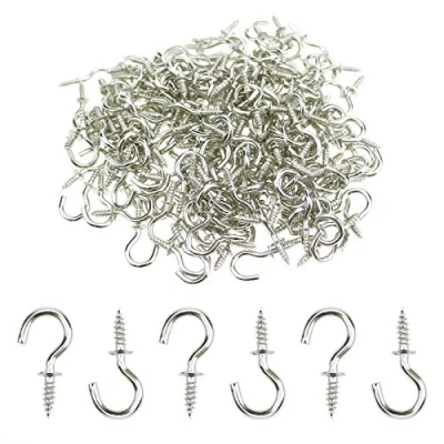 Image of Mini Ceiling Screw Hooks, 200 Pieces 1/2 Inch Cup Hooks in for Hanging Plants Mug Arts Decorations, Silver