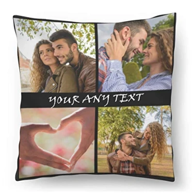 Image of Ferocity Personalised Cushion Gift with your Photo and text (45 x 45 cm) Print Image for any Occasion (with filling) Black frame 4 photos fullprint [091]