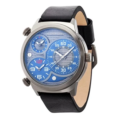 Image of Police Men&#039;s Quartz Watch with Grey Dial Analogue Display and Black Leather Strap 14542JSU/13