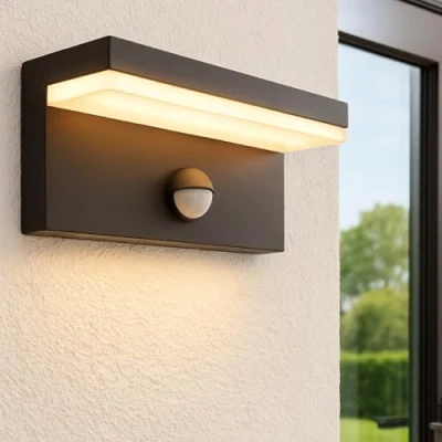 Image of CGC Lighting LED Wall Ceiling Outdoor Bulkhead Light Waterproof Shed Conservatory Garden Porch Patio Driveway Garage (Black Rectangular PIR)
