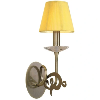 Image of Acanto Wall Lamp Switched 1 Light E14, Antique Brass With Amber Cream Shade