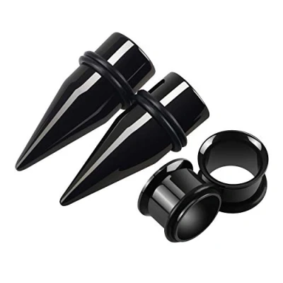 Image of Awinrel Stainless Steel Ear Gauge Taper Stretching and Single Flare Plugs Flesh Tunnel Kit with O Ring 2 Pairs
