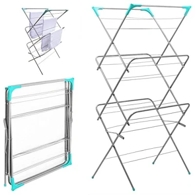 Image of 3 Tier Clothes Airer Laundry Dryer Concertina Indoor Outdoor Patio Horse Towel