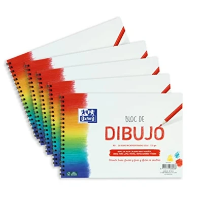 Image of Oxford, Drawing Pad A5 White, 20 Sheets 130 g, Soft Cover, Hard Spiral, Pack of 5