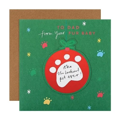 Image of Hallmark Christmas Card for Dad from the Pet Fun Paw Print Bauble Green Design, 25558920, Multicoloured