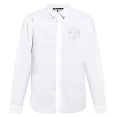 Image of VERSACE JEANS COUTURE Cotton Printed V Emblem Logo White/Gold Shirt M