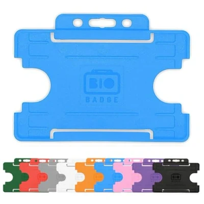 Image of 10x Blue Single Sided Rigid Slide in Open Faced ID Card Holders Horizontal/Landscape Identity Plastic Holder Holds a 86mm 54mm cr80 Credit Sized PCL Media ltd