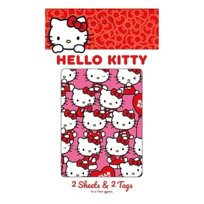 Image of Danilo Promotions LTD Hello Kitty Wrapping Paper 2 sheets &amp; tags Pack Gift Wrap