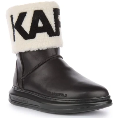 Image of KARL Lagerfeld Kapri KOSI LOGO BOOT Winter boots, Women&#039;s, Size: 3, Black/white Leather and textile