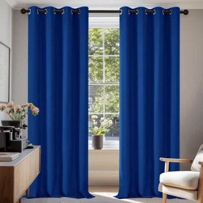 Image of Deconovo Super Soft Solid Thermal Insulated Eyelet Blackout Curtains for Boys Bedroom 46 x 90 Inch Drop 1 Pair Blue