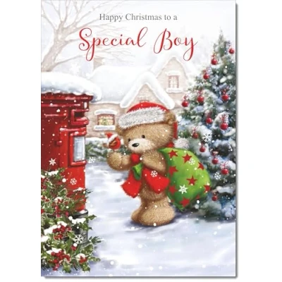 Image of doodlecards Special Boy Christmas Card Cute Bear Posting a Letter Medium Size for with Plain Envelope