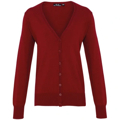 Image of Premier Womens/Ladies Cotton Acrylic V Neck Cardigan (Burgundy) Size 8 UK