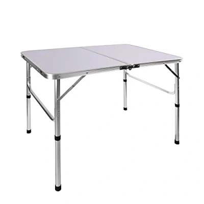 Image of QiMu 90cm Folding Table,Portable Foldable Table with Carrying Handle Camping Picnic Table, Fold Up Computer Lightweight Only 10lbs,Height Adjustable
