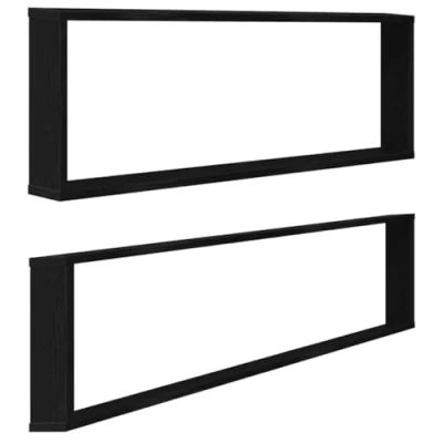 Image of vidaXL Wall Cube Shelves Set Engineered Wood, Modern Black Oak, 100x15x30cm, Perfect for Living Room/Bedroom