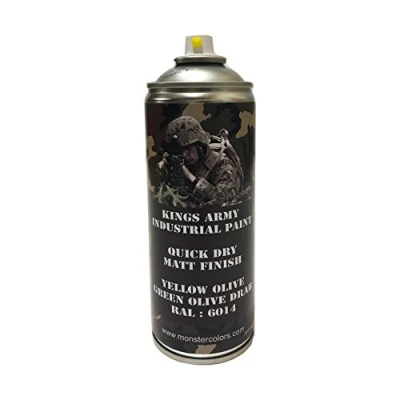 Image of Kings Army Yellow Olive/Green Olive Drab Ral 6014 Military Matt Spray Paint 400ml Vehicle Paint, Airsoft, Paintball, Model Maker Fishing