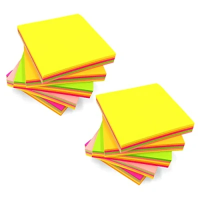 Image of Evergreen Goods 8 Pads Multi Bright Coloured Sticky Notes 5 Colours per Pad, 100 Sheets 76x76mm (3&quot; x 3&quot;), Removable