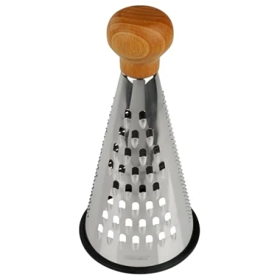 Image of Fackelmann 31036 Stainless Steel Grater, Cheese Vegetable FSC Certified Wooden Handle, Steel, 24 x 12 cm, Brown, Silver