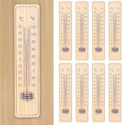 Image of Nizirioo Analogue Room Thermometer Pack of 8, Wooden Indoor &amp; Outdoor Thermometer, C F Display ( 40 to +50C), Easy Read, Portable, Weatherproof