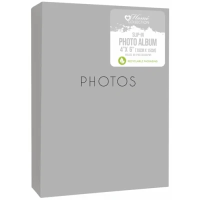 Image of Silver 4&quot; x 6&quot; Photo Album Holds 80 Photos Slip in Small Photograph Scrapbook Wedding Travel Keepsake Gift