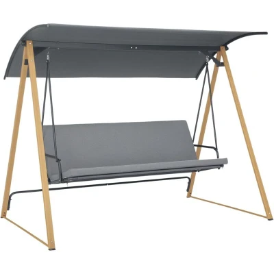 Image of Outsunny 3 Seater Swing Chair, Garden Bench with Adjustable Canopy, Cushioned Seat and Weather Resistant Steel Frame for Patio, Yard