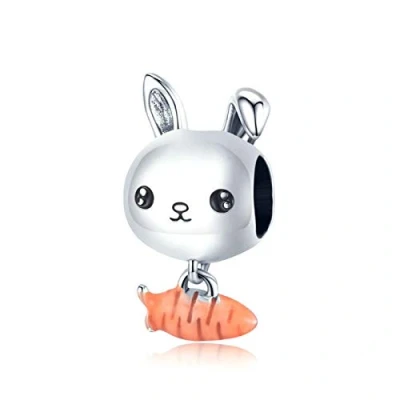 Image of 925 Sterling Silver Rabbit Charm Dog Gifaffe Dove Cat Fish Crab Owl Monkey for Pandora Bracelet (Rabbit and Carrot)
