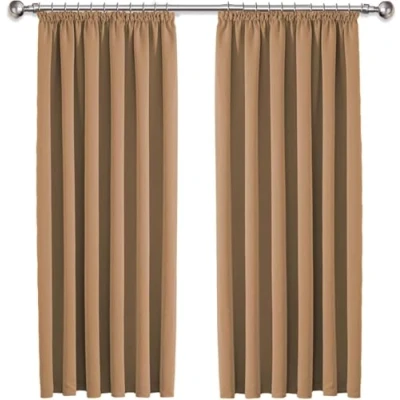 Image of Imperial Rooms Blackout Curtains for Living Room Pencil Pleat Beige 90x90 Drop Thermal Insulated Window Treatments Soft Bedroom Curtain Pair Panels with Two Tie Backs (228cm x 228cm)