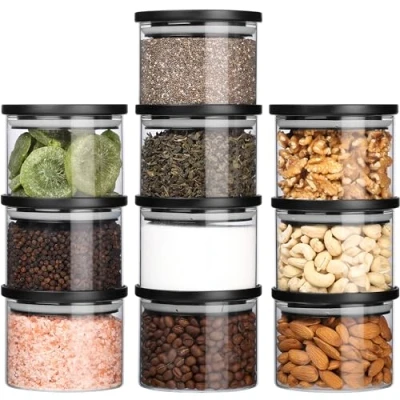 Image of BELLE VOUS Glass Food Storage Jars (10 Pack) 160ml/5.4oz Containers with Airtight Lids for Kitchen/Pantry Organisation Canisters Spice, Sugar, Coffee &amp; More