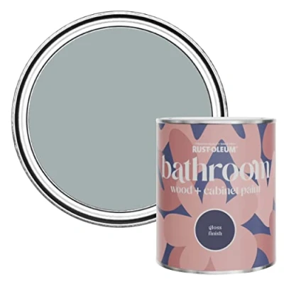 Image of Rust Oleum Grey Moisture Resistant Bathroom Wood and Cabinet Paint in Gloss Finish Mineral 750ml