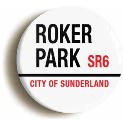 Image of Roker Park SR6 City of Sunderland Road Sign Fridge Magnet (Circular 2inch / 50mm Diameter)