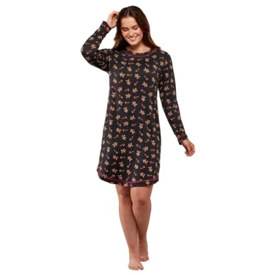 Image of Undercover Ladies &#039;Festive Prints&#039; Long Sleeve Nightie 27259 Black Gingerbread Medium