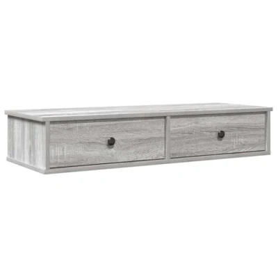 Image of vidaXL Wall Shelf Grey Sonoma Engineered Wood Mounted with Drawers 100x37.5x19 cm for Living Room/Bedroom