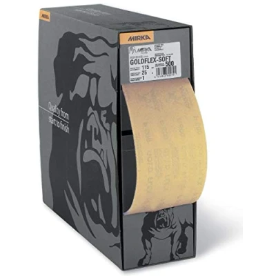 Image of Mirka 2912707018 Goldflex Soft Sanding Sheet 115 x 125mm Grip P180 Grit Grain: Aluminium Oxide Bonding: Resin Over Backing: A latex paper, PE foam Gold Pack contains 200 pieces