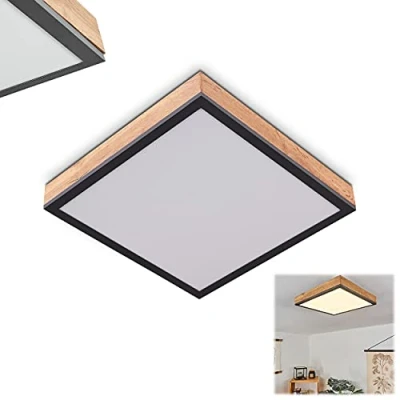 Image of LED Panel Salmi, Modern Ceiling Made of Metal and MDF in Black/White/Nature, 12 Watt, 960 Lumen, 3000K, Angular lamp Flat Design