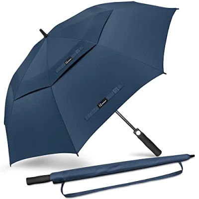 Image of NINEMAX Large Golf Umbrella Windproof Strong 62 Inch,Extra Big Stick Umbrellas Automatic Open Gents Double Canopy (Navy Blue)