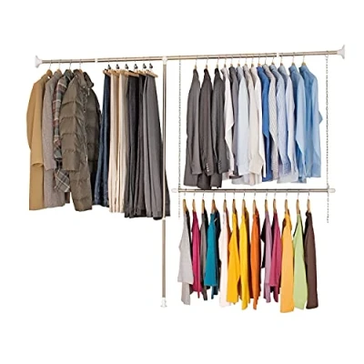 Image of Wenko 6200030100 Telescopic Clothes Rack System 3piece, Metal Stainless Steel, Silver Shiny