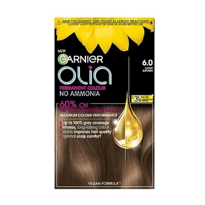 Image of Garnier Olia Permanent Hair Dye, Up to 100% Grey Coverage, No Ammonia, 60% Oils, 6.0 Light Brown