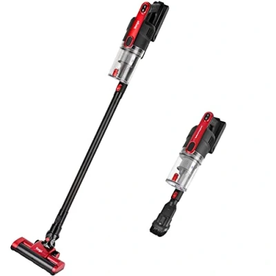 Image of Venga! 2 in 1 Cordless Stick and Handheld Vacuum Cleaner, Bagless, Rechargeable, Rotative Brush + Extras, Up to 12 kPa, 2000 mAh Li ion Battery, Red/Black, VG HVC 3000 BS