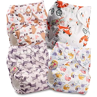Image of Littles and Bloomz Baby Reusable Pocket Nappy Cloth Diaper, Standard Popper, 4 Nappies, FLP2 0405