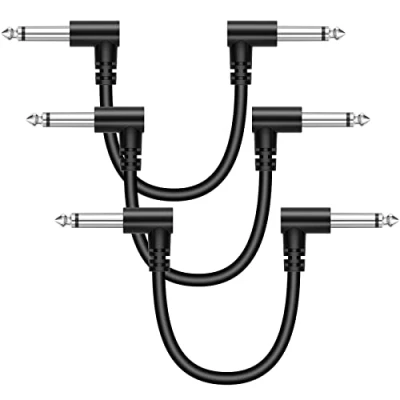 Image of Sovvid 6 Packs 7.6CM/3 inch Guitar Patch Cables, Black Pedal Cable Effect Cord, 1/4&quot; TS Right Angle