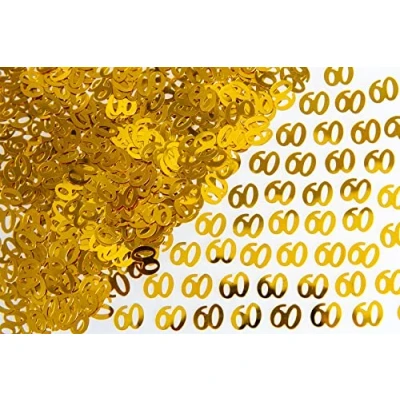 Image of SHATCHI 28g Gold 60th Birthday Confetti Foil Metallic Glitz Table Scatter Sprinkles Age Bday Party Decorations, 12mm