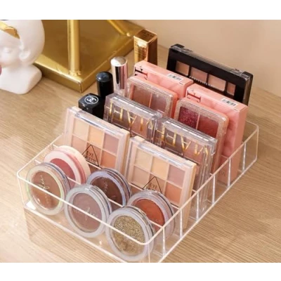 Image of katmerio Dressing Table Organiser, Eyeshadow 7 Compartments Makeup Palettes Organiser for Palette, Lipstick, Compact Blush Shelf (Transparent)