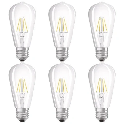 Image of OSRAM LED Retrofit CLASSIC ST / lamp, retro design, in filament style, Edison bulb shape: E27, 4 W, 220…240 V, 40 W replacement, clear, Warm White, 2700 K, 6x1pack