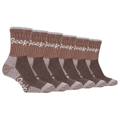 Image of Jeep 6 Pair Multipack Ladies Cotton Breathable Padded Hiking Socks Womens Cushioned Anti Blister Crew Trekking (4 8, Tan/Cream)