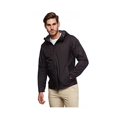 Image of Tommy Hilfiger Men&#039;s Waterproof Breathable Hooded Jacket Raincoat, Black, 3XL