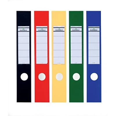Image of Durable Ordofix Self Adhesive Spine Labels Ideal for Lever Arch Files and Folders Assorted Colours Pack of 10 60 mm Width