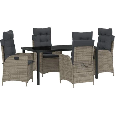 Image of vidaXL 5 Piece Garden Dining Set with Cushions Grey Poly Rattan