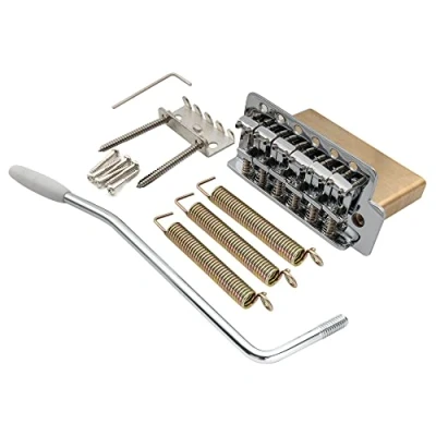 Image of Musiclily Pro 52.5mm Vintage 6 Screw Tremolo Bridge 40mm Solid Brass Block for Squier Strat Style Electric Guitar, Chrome
