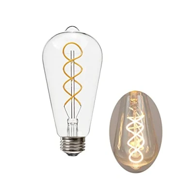 Image of WANGPEI E27 Vintage Edison LED Bulb,ST64 4W Warm White 2700K Antique Flexible Spiral Filament Light Bulb 400LM Not Dimmable Equivalent to 40W Base Clear Glass(1Pack)