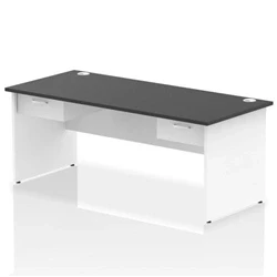 Image of Impulse 1800x800 Desk Black/White Panel End 2x1 Drawer Fixed Ped