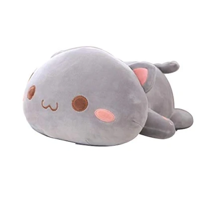 Image of OUKEYI Cute Kitten Plush Toy Stuffed Animal Pet Kitty Soft Anime Cat Pillow, Doll Pillow Toyfor Kids (Gray)